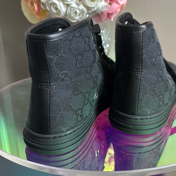 NWOT GUCCI💓 Black High-Top Sneakers 37 fits 7.5 - Picture 10 of 13